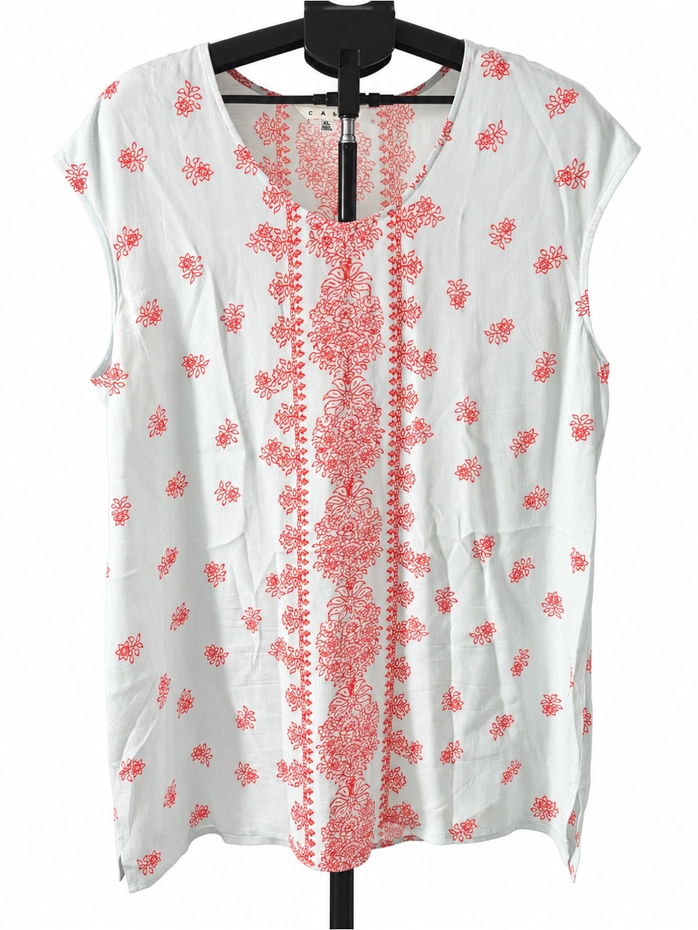 cabi XL Coral Floral Rayon Tunic Blouse Boho Top